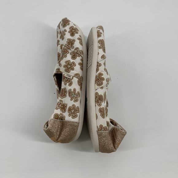 Toms Gingerbread Print Slip On Canvas Loafers Size 6 Womens White Gold Christmas - Picture 5 of 8